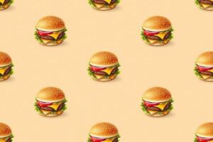 3D design cheeseburger seamless pattern over beige background. . photo