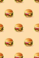 3D design cheeseburger seamless pattern over beige background. . photo