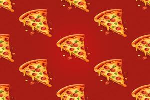 3D design pizza slice seamless pattern over red background. . photo