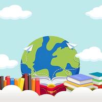 World book day, stack of books with glasses on mint background photo