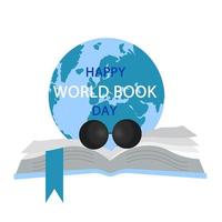 World book day, stack of books with glasses on mint background photo