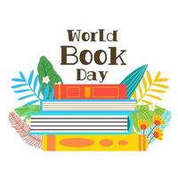 World book day, stack of books with glasses on mint background photo