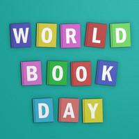 World book day, stack of books with glasses on mint background photo