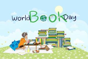 World book day, stack of books with glasses on mint background photo