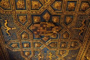 beautiful antique historical golden ceilings background from a palace in spain photo