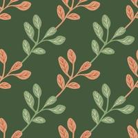 Simple branches with leaves seamless pattern. Organic endless background. Decorative forest leaf endless wallpaper. vector