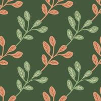 Simple branches with leaves seamless pattern. Organic endless background. Decorative forest leaf endless wallpaper. vector