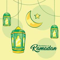 Flat Hanging Lantern Ramadan Background Banner vector