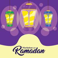 Greeting Ramadan Banner with Hanging Lantern vector