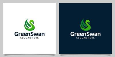 swan logo design template with leaf green logo graphic design vector illustration. Symbol, icon, creative.