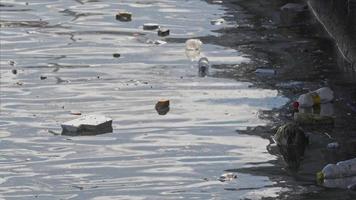 plástico poluição Lixo mar lixo flutua dentro oceano imagens de vídeo. video