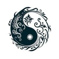 Floral Yin and Yang symbol of harmony and balance. Simple, elegant vector illustration perfect for wellness, meditation. Good for logos, branding, websites, and social media graphics.