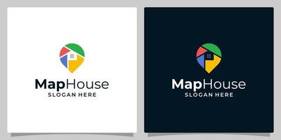 Pin location logo design template with house building logo graphic design vector illustration. Symbol, icon, creative.