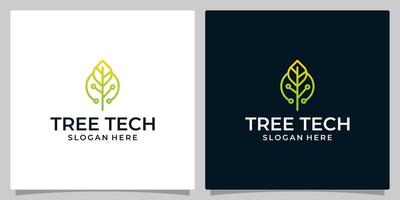 Leaf tree logo design template with technology logo graphic design vector illustration. Symbol, icon, creative.