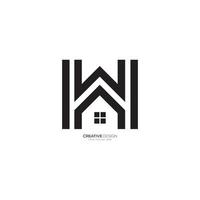 Letter A W H unique shape line art real estate business logo vector