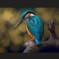 Common European Kingfisher river kingfisher flying after emerging from water with caught fish prey in beak photo