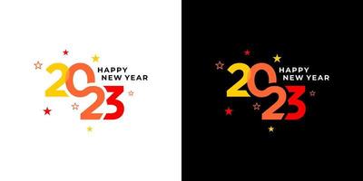 Happy New Year 2023 Greeting banner logo design illustration, Creative and Colorful 2023 new year with exploding confetti vector. Brochure design template, card, banner, poster. vector