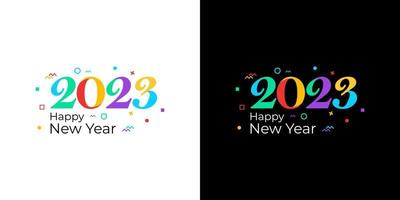 Happy New Year 2023 Greeting banner logo design illustration, Creative and Colorful 2023 new year with exploding confetti vector. Brochure design template, card, banner, poster. vector