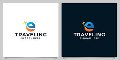 Initial letter e logo design template with Air travel graphic design. Travel vector illustration. Plane icon, symbol, creative.