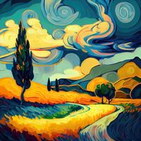 Beautiful Colorful Abstract Landscape Van Gogh Inspired - photo