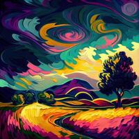 Beautiful Colorful Abstract Landscape Van Gogh Inspired - photo