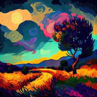 Beautiful Colorful Abstract Landscape Van Gogh Inspired - photo