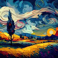 Beautiful Colorful Abstract Landscape Van Gogh Inspired - photo