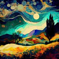 Beautiful Colorful Abstract Landscape Van Gogh Inspired - photo