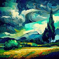 Beautiful Colorful Abstract Landscape Van Gogh Inspired - photo