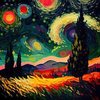 Beautiful Colorful Abstract Landscape Van Gogh Inspired - photo