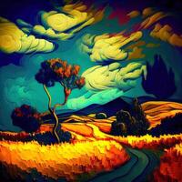 Beautiful Colorful Abstract Landscape Van Gogh Inspired - photo