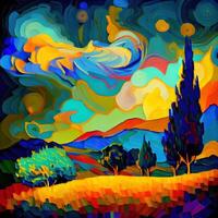 Beautiful Colorful Abstract Landscape Van Gogh Inspired - photo