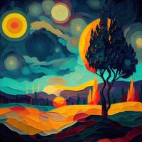 Beautiful Colorful Abstract Landscape Van Gogh Inspired - photo