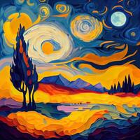 Beautiful Colorful Abstract Landscape Van Gogh Inspired - photo