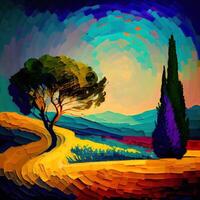 Beautiful Colorful Abstract Landscape Van Gogh Inspired - photo