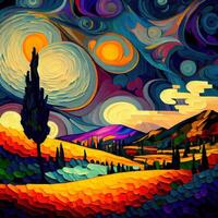 Beautiful Colorful Abstract Landscape Van Gogh Inspired - photo