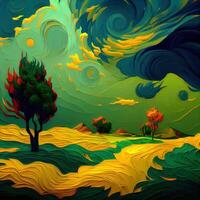 Beautiful Colorful Abstract Landscape Van Gogh Inspired - photo