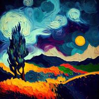 Beautiful Colorful Abstract Landscape Van Gogh Inspired - photo