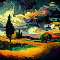 Beautiful Colorful Abstract Landscape Van Gogh Inspired - photo