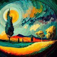 Beautiful Colorful Abstract Landscape Van Gogh Inspired - photo