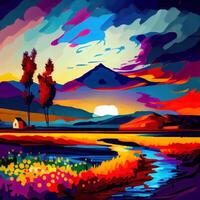 Beautiful Colorful Abstract Landscape Van Gogh Inspired - photo