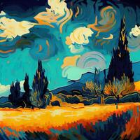 Beautiful Colorful Abstract Landscape Van Gogh Inspired - photo