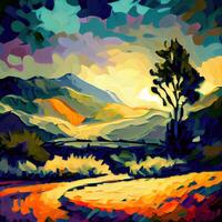 Beautiful Colorful Abstract Landscape Van Gogh Inspired - photo