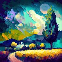 Beautiful Colorful Abstract Landscape Van Gogh Inspired - photo