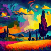 Beautiful Colorful Abstract Landscape Van Gogh Inspired - photo