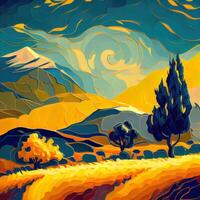 Beautiful Colorful Abstract Landscape Van Gogh Inspired - photo