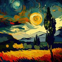 Beautiful Colorful Abstract Landscape Van Gogh Inspired - photo