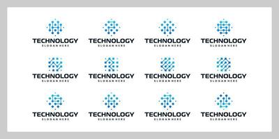 Set of technology initial letter logo design template with box pixel digital graphic design illustration. Symbol for tech, internet, system, Artificial Intelligence and computer. vector