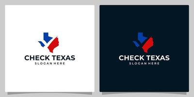 Texas state map logo design template with check mark graphic design illustration. icon, symbol, creative. vector