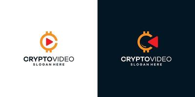 Coin crypto logo design template with play video button graphic design illustration. icon, symbol, creative. vector